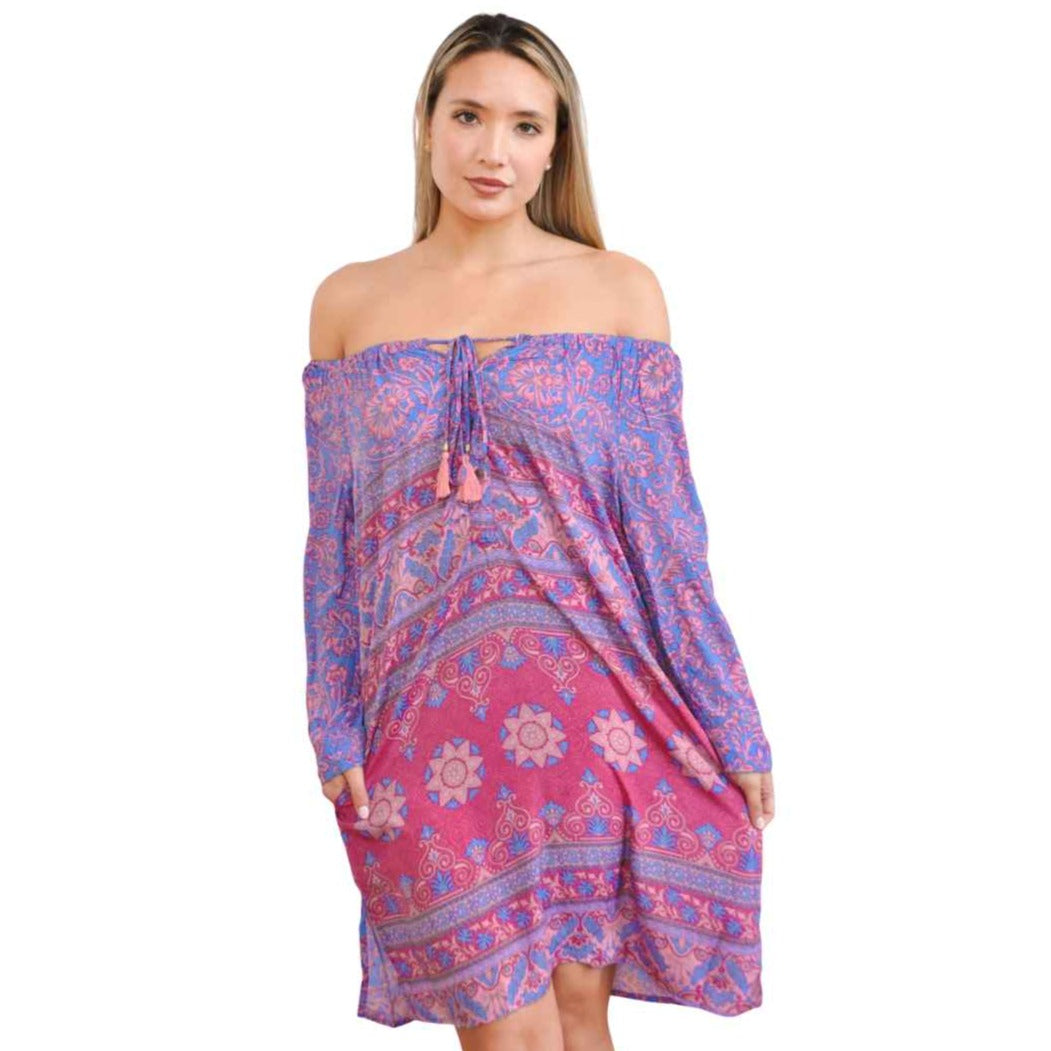 adagio dress mixed print front view on model