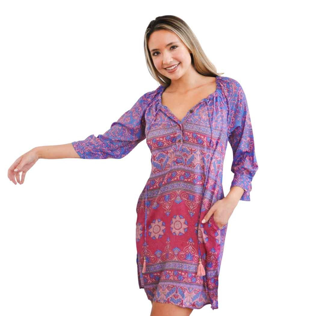 adagio dress mixed print front view on model