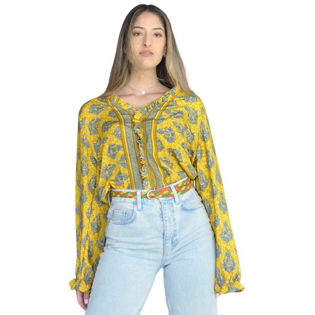 Heritage Ruffled Front Top- Upcycled Saris