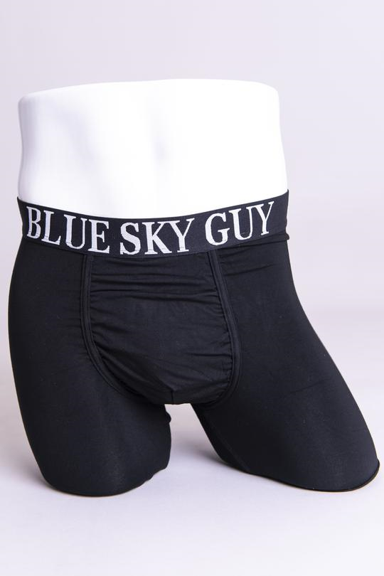 Men everywhere rave about the Middle Man Underwear! The front pouch keeps things supported, and protects from chafing. Soft, Breathable Bamboo is easy on the skin, for a smooth wear. The natural anti-bacterial properties make Bamboo the ideal fabric for men's underwear.   Fabrication: BAMBOO - 95% Bamboo 5% Lycra   Fabrication - BAMBOO MODAL -50% Bamboo 42% Modal 8% Lycra  BLUE SKY $25.00 colour black