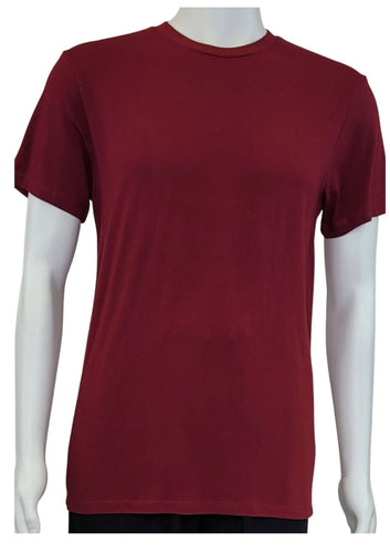 The Burgundy Red Lex Bamboo Urban Fit T-Shirt is a versatile style that can be worn on it's own or as a polished layering piece.  Soft as silk you are going to love the fit and feel of this bamboo t-shirt against your body. Proudly Made in Canada! Fabrication: 66% Rayon from Bamboo, 28% Cotton, 6% Spandex - Jersey Eco-Essentials $50.00