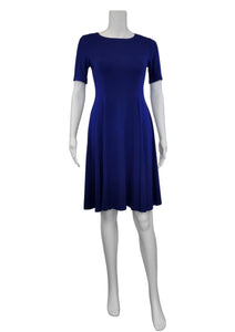 The ﻿Indigo Blue Bamboo Twirl Dress is a simple and elegant style with a luxurious look and feel. Similar to the Swing Dress, it is a compliment to all body shapes with its princess line fit, round neck, 3/4 sleeve and 3" more in length then the swing dress. Proudly made in Canada 92% rayon from bamboo, 8% Spandex  Eco-Essentials indigo blue $80.00