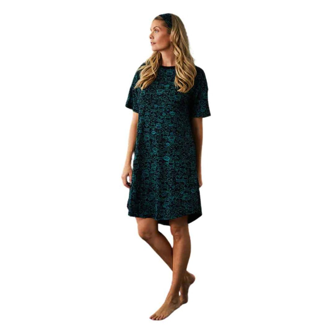 Monica Oversized Tee Nightie- Sketch Flower Black