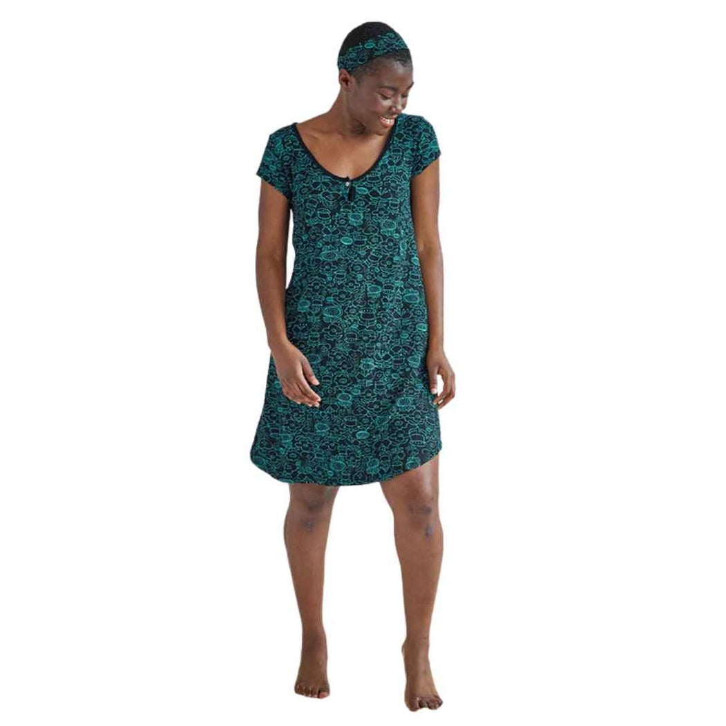 Silvia Short Sleeve Nightie- Sketch Flower Black